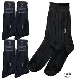 PUICK Men's Business Crew Length Socks, 4 Pairs Set, Gentlemen, Work or School, Black, Navy, Charcoal, Embroidered Point, Spring, Summer, Autumn, Winter, Black