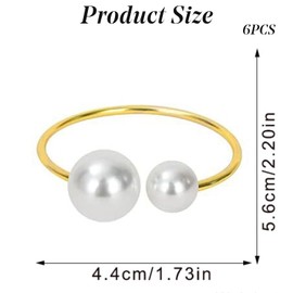 6pcs Napkin Rings Stainless Steel Gold Napkin Rings Dinner Napkin Buckle Pearl Napkin Buckle Set for Tableware Hotel Supplies Table Decoration Banquet Wedding Party