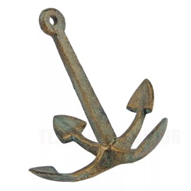 Ship Anchor Sculpture Shelf Sitter Paperweight Verdigris Patina Cast Iron 7 in