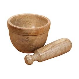 Handmade Wooden Mortar & Pestle Set Rustic Style Herb Spice Grinder Masala Mixer Manual Kharal Mashing Bowl Seasonings Pill Crusher Kitchen Utensils, Garlic Press, Coffee Grinder - 4 Inch - Natural