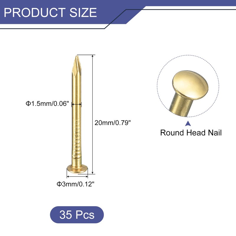 sourcing map 35Pcs Small Tiny Nails 1.5x20mm(DXL) Tiny Brass Nails