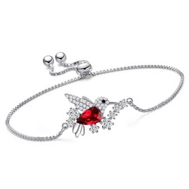 Mayfer | Pulsera ajustable de plata 925 para mujer decorada con un colibrí de cristal austriaco - Color rojo