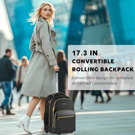 Arcoyard Rolling Backpack Carry On Luggage For Adults With Wheels, 40L Wheeled Backpack For Women, Travel Roller Bag, Black Gold