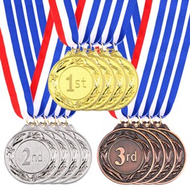 Swpeet 18PCS Metal Award Medals with Neck Ribbon, Olympic Style Winner Medals Gold Silver Brone Medals 1st 2nd 3rd Place Medals for Sports, Competitions, Party