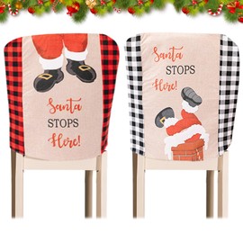 2pcs Christmas Dining Chair Covers Christmas Fabric Dining Chairs Slipcovers Washable Removable Christmas Chair Back Covers Protector Covers for Xmas Dinner Table Party Hotel Decor