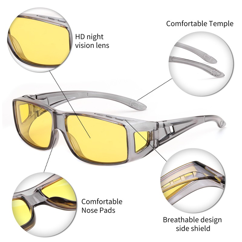 FEISEDY Fit over Anti-Glare Polarized Wrap Sunglasses Night Driving Rectangular