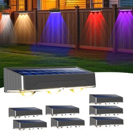 RGB Solar Fence Light, 10 Colors Outdoor Lighting Set, 2 Modes Solar Powered LED Lights, IP65 Waterproof Solar Wall Lights, Screw Wall Mount Step Light, Auto On Off Dusk to Dawn Deck Light