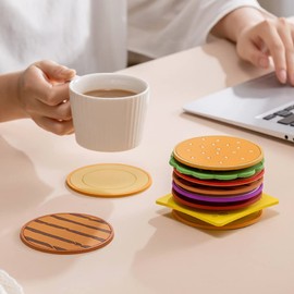 Hamburger Novelty Beverage Coasters (8 Coasters in one) - Unique Gift Item for Any Occasion - Sturdy Packaging -