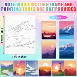Chuangdi 10 Pcs Landscape Pre Drawn Canvas for Painting Pre Printed Paint and Sip Party Supplies 8 x 10 Inch Stretched Outline Board Painting Kit for Adults Beginner Artist DIY