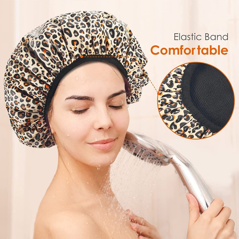 Auban Shower Cap, Shower Cap for Women Terry Cloth Lined