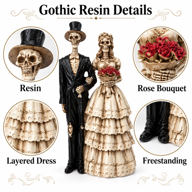 Skeleton Couple Statue for Gothic Home Decor – Resin Bride