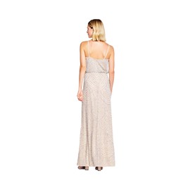 Adrianna Papell Women's Art Deco Beaded Blouson Gown, Silver/Nude, 18