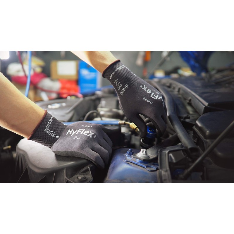 Ansell HyFlex 11-840 Work Gloves, Multi-purpose, Construction, Mechanic Glove Abrasion-resistant,