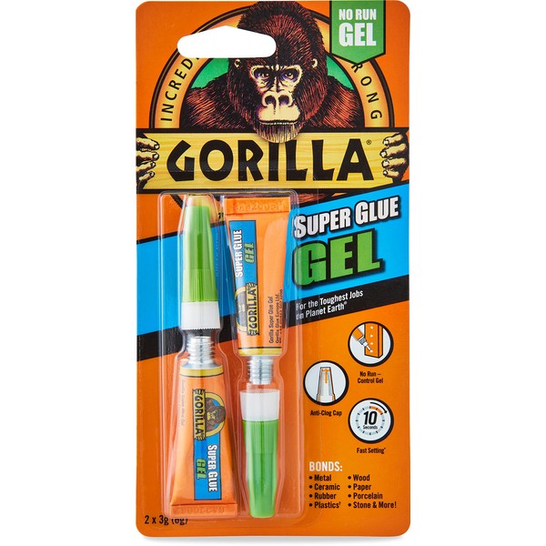 Gorilla Super Glue Gel, 3g (2 Pack) , All Purpose, Fast Setting, No Run Formula with Anti Clog Cap, Ideal for Metal, Ceramics, Leather & More