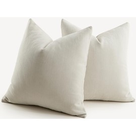 Mandioo Pack of 2 Chenille Cushion Covers Soft Comfortable Durable Throw Pillow Cases for Home Decor Sofa Couch Living Room Bedroom 24 x 24 Inch 60x60 cm Cream