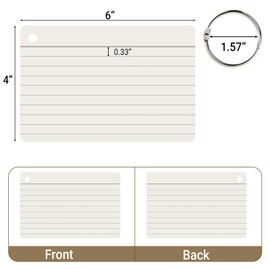 zmybcpack 6 Pack 360 Pcs 4x6 Inch Lined Flash Cards with Binder Rings (60 Sheets Each Pack), Ruled Index Cards Study Cards 4x6 Lined Note Cue Cards for Studying, School, Memory