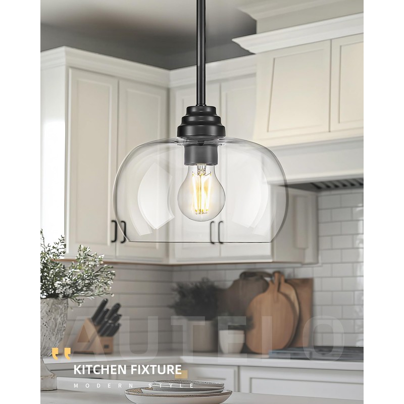 AUTELO Black Pendant Lights Kitchen Island, 1-Light Pendant Lights in