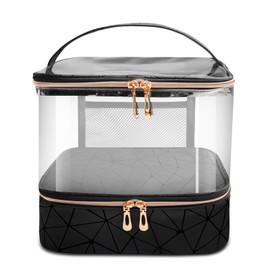 Partreko Organizador de esmalte de uñas transparente, bolsa organizadora de doble capa para 30 botellas (0.5 fl.oz) y secador de uñas, organizadores de uñas y almacenamiento para herramientas de