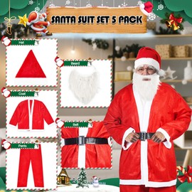 MNKXL Plus Size Santa Claus Costume for Adult,Classic 5PCS Santa Suit Adults Men Professional,Santa Claus Costume for Men Christmas Party Cosplay Santa Outfit
