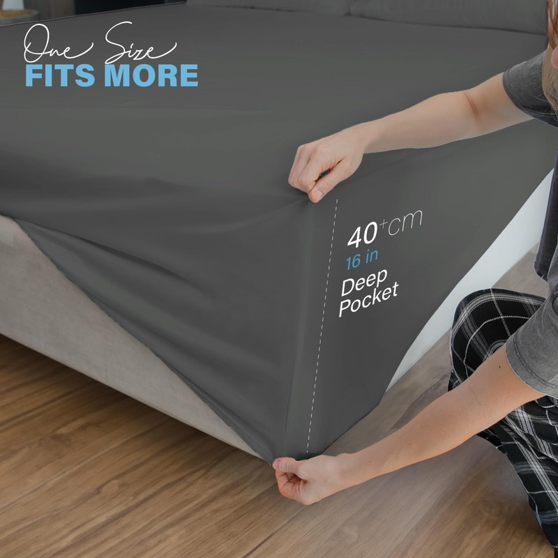 ACRALI HOME Single Fitted Sheet - Grey Bottom Sheet for