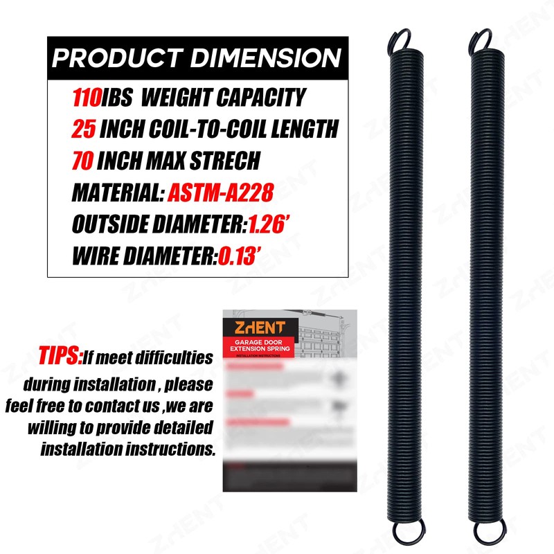 Pair of 110 lbs Heavy Duty Garage Door Extension Springs