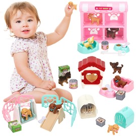 SweetAce 32Pcs Dog Toys for Kids Pretend Play Dog Figures Playset Toddlers Toy Interactive Puppy Role Play Set Realistic Dogs Care Center Birthday Gifts for 3 4 5 6+ Year Old Girls and Boys