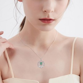 YONFQE Claddagh Necklace 925 Sterling Silver Four Leaf Clover Pendant Celtic Knot Jewelry Gift for Men Women