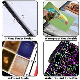 Trading Card Binder 4 Pocket, Collectible Card Album Fits 400 Cards with 50 Removable Sleeves for Girls Gifts, Cute Card Holder for Photocard, Game Cards and Sports Cards Storage (Cool Black Cat)