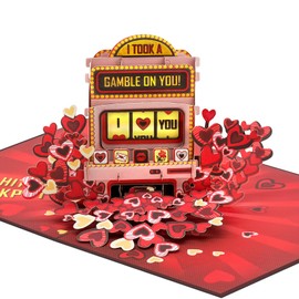 POPWOW Jackpot Valentines Day Pop Up Card, I Love You, Hearts, 3D Popup Greeting Cards, Gifts for Wife, Husband, Lovers, Boyfriend, Girlfirend, Him, Her, 5x7 - Includes Envelope And Message Note