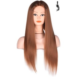 PUBAMALL Cabeza de maniquí larga de fibra sintética, Para el entrenamiento de peluquería (Oro)