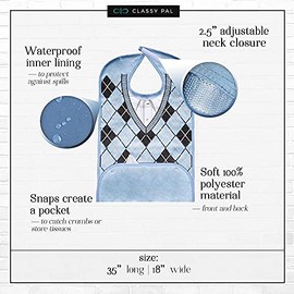Baberos para adultos lavables para hombre, protectores de ropa para comer, babero de tela de rizo para adultos mayores, diseño bordado, impermeable y 