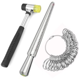 Accmor Ring Sizer Measuring Tool Including Ring Mandrel, Ring Gauge Finger Sizer & Rubber Jewelry Hammer, Metal Ring Measurement Maker Kit Ring Sizing Stick for Man Women Jewelry Making