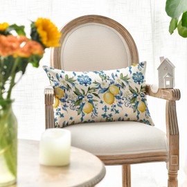 Artoid Mode Lemon Flowers Summer Cushion Cover, 30x50 cm Spring Seasonal Decorative Pillow Case Cover Sofa Living Room Decor