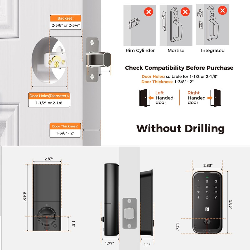 Smart Lock for Front Door, Apple Home Key & Built-in