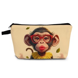 YULUENZE Funny Monkey Gifts Gorilla Makeup Bag Small Organizer Bag with Zipper Red Lip Monkey Print Cosmetic Bag Birthday Gifts for Monkey Lovers Women Friends