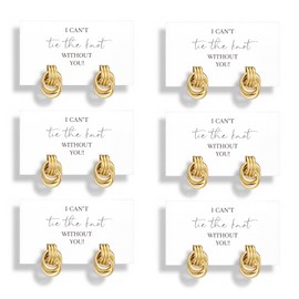Nosiny 6 Sets Bridesmaid Jewelry Set Gold Pearl Drop Knot Earrings with 6 Pcs I Can't Tie the Knot Without You Cards Proposal Gifts Wedding Thank You Gifts for Bridesmaids