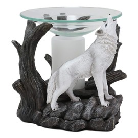 Ebros Arctic Tundra Forest Snow White Ghost Wolf Howling at The Moon Electric Oil Burner Tart Warmer Aroma Scent Statue Night Light Home Fragrance Aroma Accessory Spirit Wolves Timberwolf Figurine
