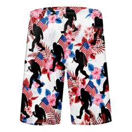 PAUFOGA Mens Swim Trunks for Men, Bigfoot American Flag Mens Board Shorts Swimwear Bathing Suit with Mesh Lining, Funny Hawaii Quick Dry Beach Shorts for Men Swimming Trunks, X-Large