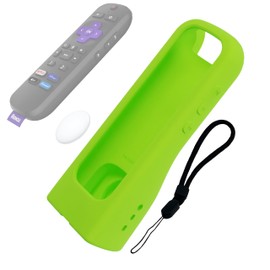 73&Sunny StandShield™ Remote Cover for Roku Express 4K+ Voice: Stands Upright, Secure Grip, AirTag/Tile Mate Compatible, Fits Roku Voice Remote 4K/HDR with Side Buttons, Streaming Stick 4K, Lime Glow