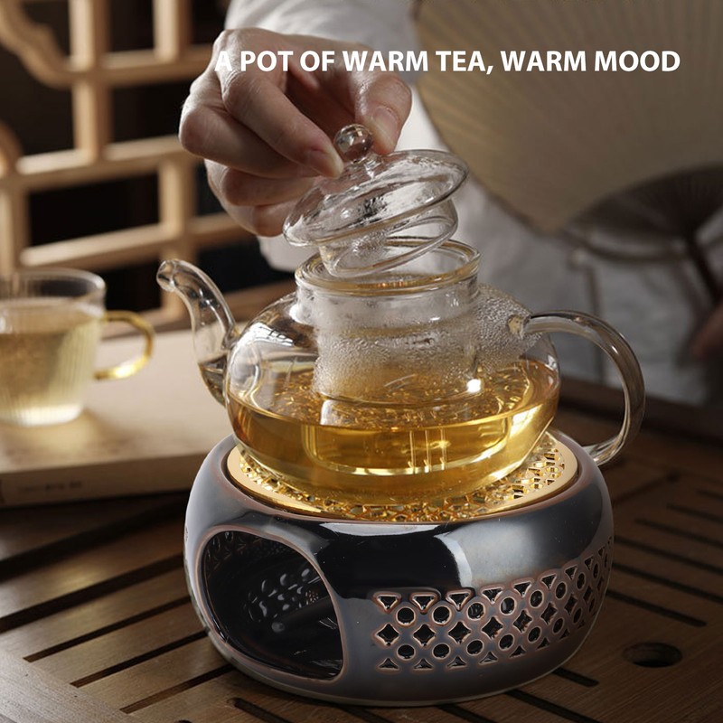 Bronze Brown Tea Light Teapot Warmer Hollow Concave Looking Ceramic