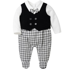 Gooulfi Half Way To One First Thanksgiving Baby Boy Outfit,Black Baby Overalls Romper, 2 Pcs Vest Romper Dress Up Clothes For Boys,3-6 Months