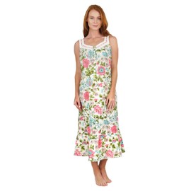 LA CERA Women's Cotton Lace Nightgown Ivy Pink