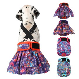 Washable Female Dog Diapers (4 Pack+1 Suspenders), Reusable Female Girl Doggy Doggie Puppy Wraps Panties Belly Band for Pet Heat Period Pooping Peeing Potty Training Incontinence Marking Large