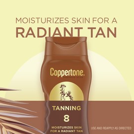Coppertone Sunscreen Tanning Lotion SPF 8, Lightweight and Non Greasy Sunscreen, Water Resistant, Oxybenzone Free, Sun Tan Lotion Moisturizes Skin for a Radiant Tan, 8 Fl Oz Bottle, Pack of 2