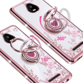 TSAYGFK for SCHOK Volt SV55 SV55216 Case for Women Glitter Crystal Soft Bling Cute Butterfly Heart Floral Clear Protective Cover with Kickstand+Strap for SCHOK Volt SV55 SV55216 (Rose Gold)