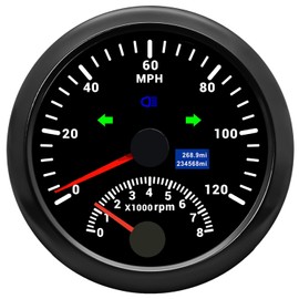 ARTILAURA Velocímetro GPS 0-120MPH con tacómetro 8000 RPM calibre 3.346 in 3-3/8 pulgadas, medidor de velocímetro GPS para barco con antena para coche marino (negro)