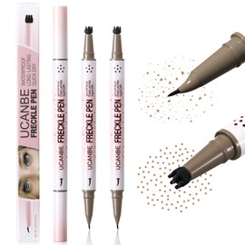 UCANBE 2PCS Dual-Ended Freckle Pen & Freckle Stamp - Precise 15° Curved Tip Makeup Waterproof & Smudge Proof, Long Lasting Faux Freckles Pencils (02 Natural Coffee)