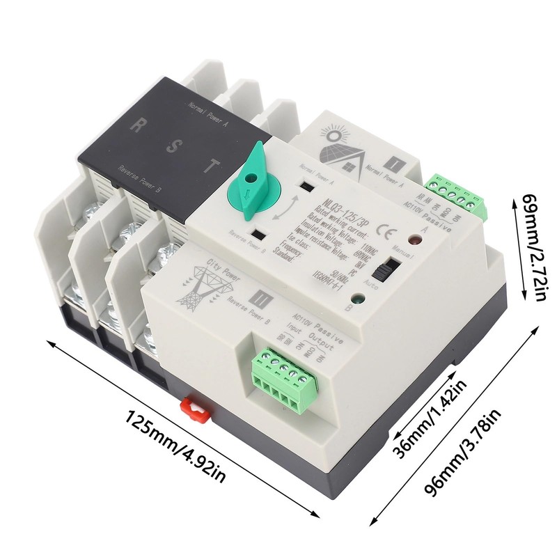 3P 110VPower Automatic Transfer Switch 63A Din Rail Type Mini