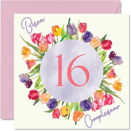 16th Birthday Card for Girl - Watercolour Tulip Bouquet - 16th Birthday Cards for 16 Year Old Girl, Daughter, Sister, Granddaughter, 145mm, 16th Birthday Card