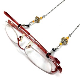 ALBATROSART -HANDMADE Eyeglass Chains Elegant Eyewear Retainer Beaded Eyeglass Strap Holder Natural Stone Beaded Eyewear Retainer (Dark Yellow European Crystal Rhinestone Beads Design)